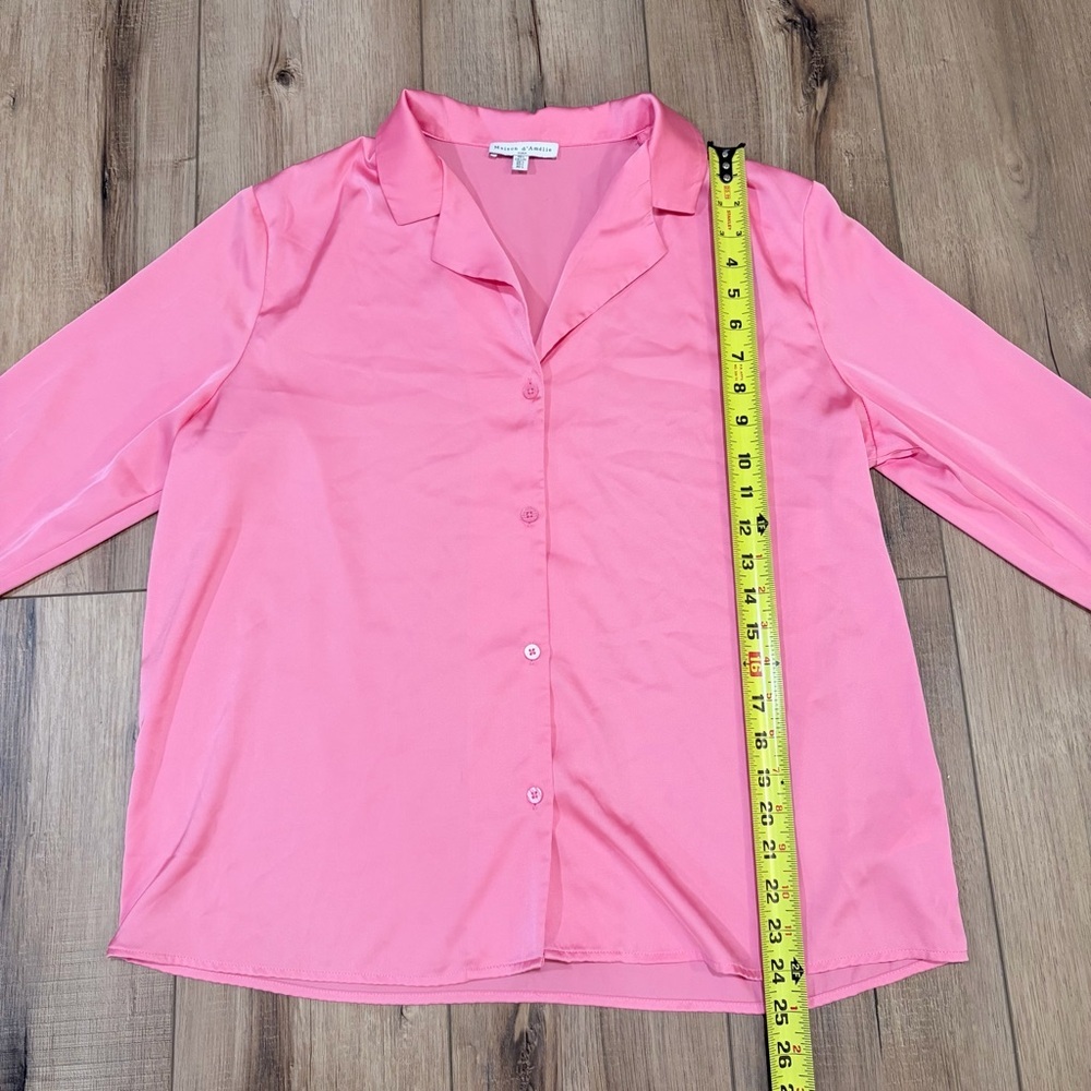 Maison d’Amélie Paris Pink Button Front Blouse Women L Capsule Elevated Chic - Picture 4 of 8